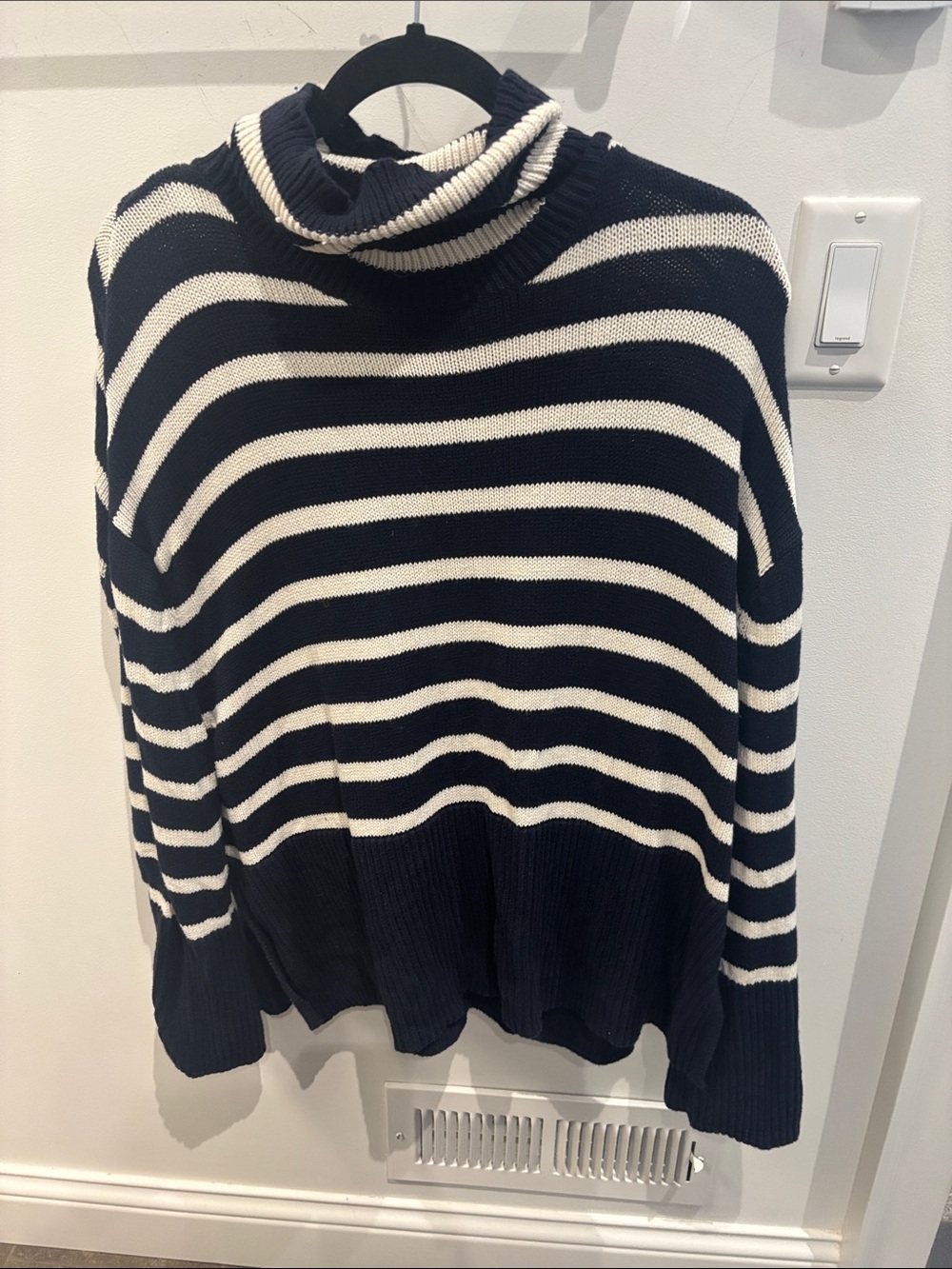 GAP Navy and Ivory Striped Turtleneck Sweater